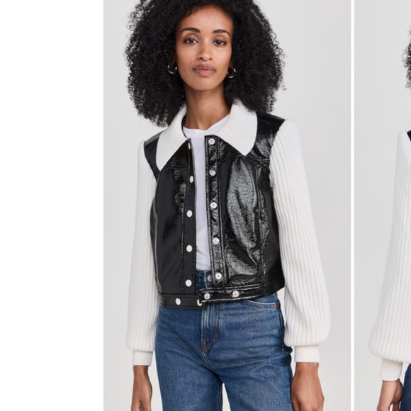 NEW WITH TAGS Cinq a Sept Knit Sleeve Ciara Jacket/XXS/XS Black& ivory - Picture 2 of 16